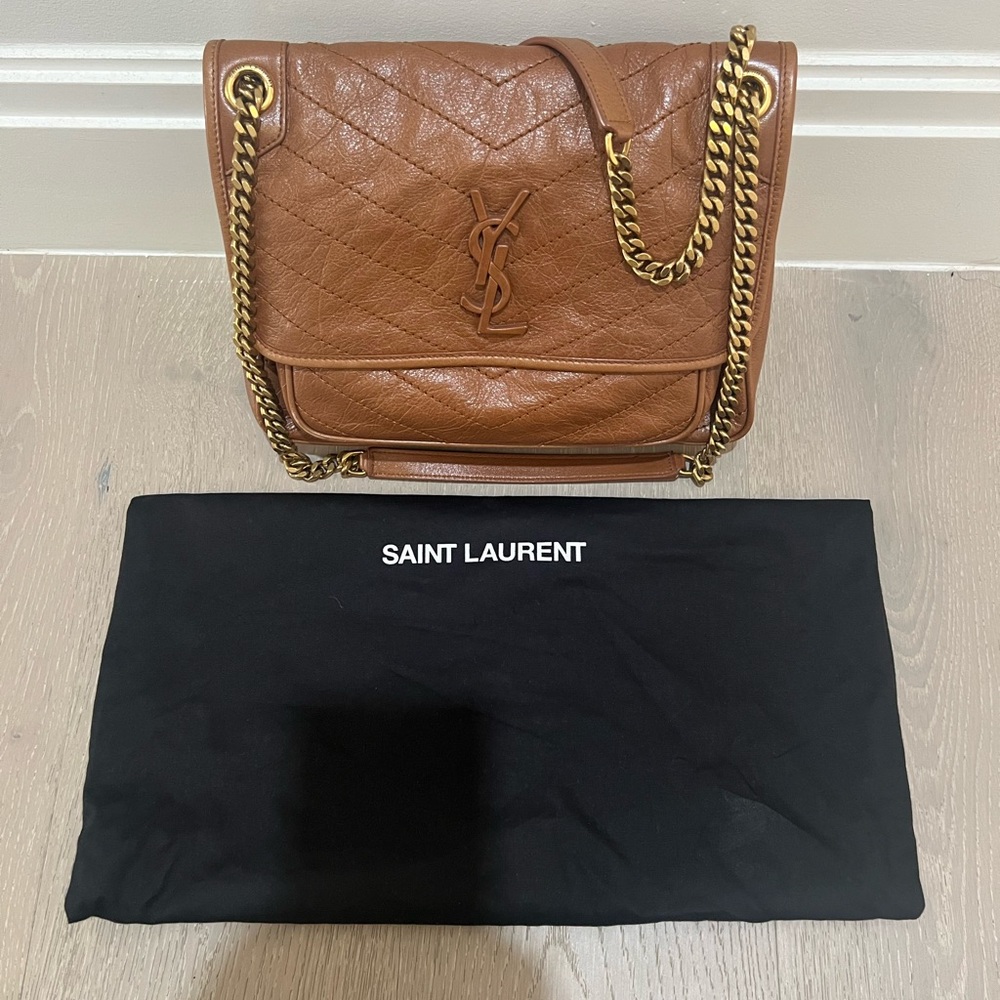 Saint Laurent Niki Baby medium quilted crinkled-leather shoulder bag